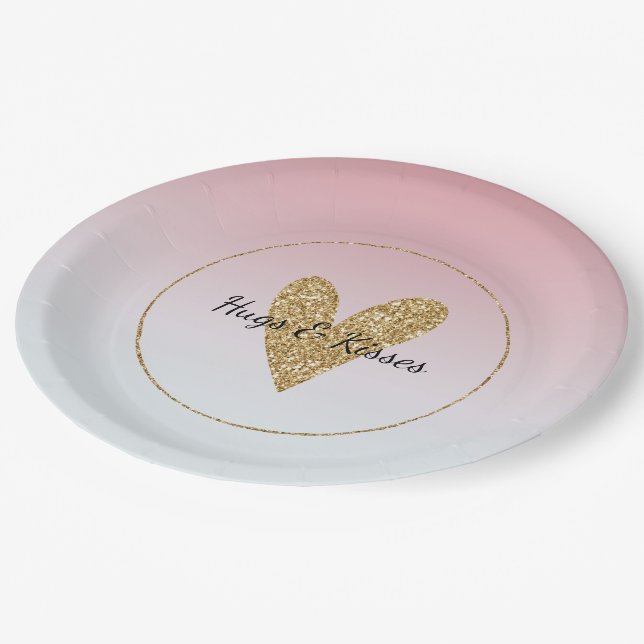 Plato De Papel Corazón Purpurina Oro Ombre Blanco Girly Pink (Angular)