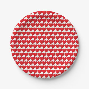 Plato De Papel Corazón rojo grande patrón blanco fiesta del día d