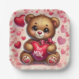 Plato De Papel Corazón Rojo Oso Teddy de San Valentín Fiesta de C