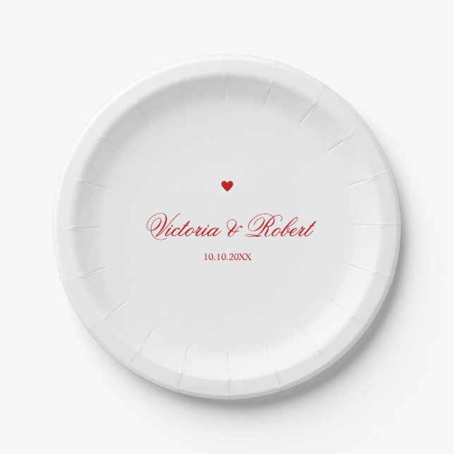 Plato De Papel Corazón Rojo Personalizado (Anverso)