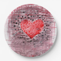Corazón Rojo Texturizado Acuarela de Medios Mixtos