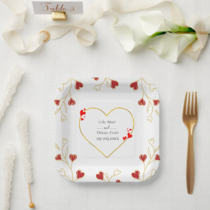 Plato De Papel Corazón Romántico Floral