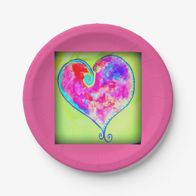Plato De Papel corazón rosa agitado (Anverso)