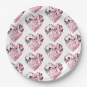Plato De Papel Corazón Rosa Rosa Cuartzo Amor Cristal Fiesta