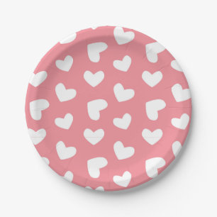 Plato De Papel Corazón rosa y blanco