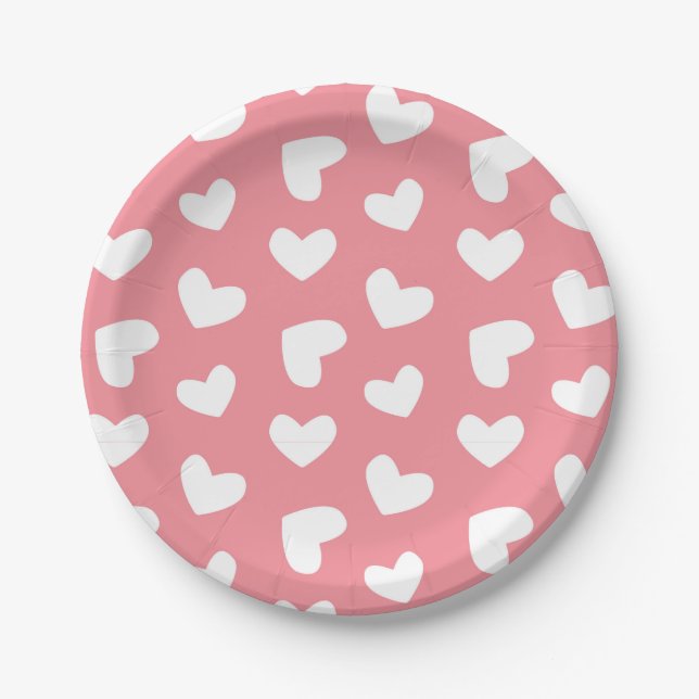 Plato De Papel Corazón rosa y blanco (Anverso)