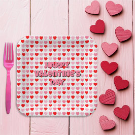 Plato De Papel Corazón rosa y rojo Patrón feliz día de San Valent