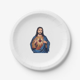 Plato De Papel Corazón Sagrado Grabado Antiguo Vector Religioso D