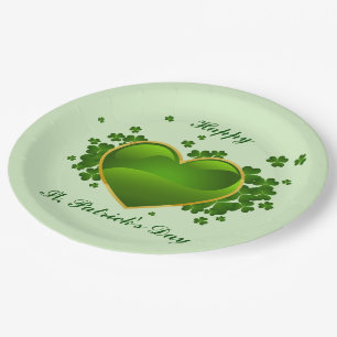 Plato De Papel Corazón verde adornado con oro con rocas de champ