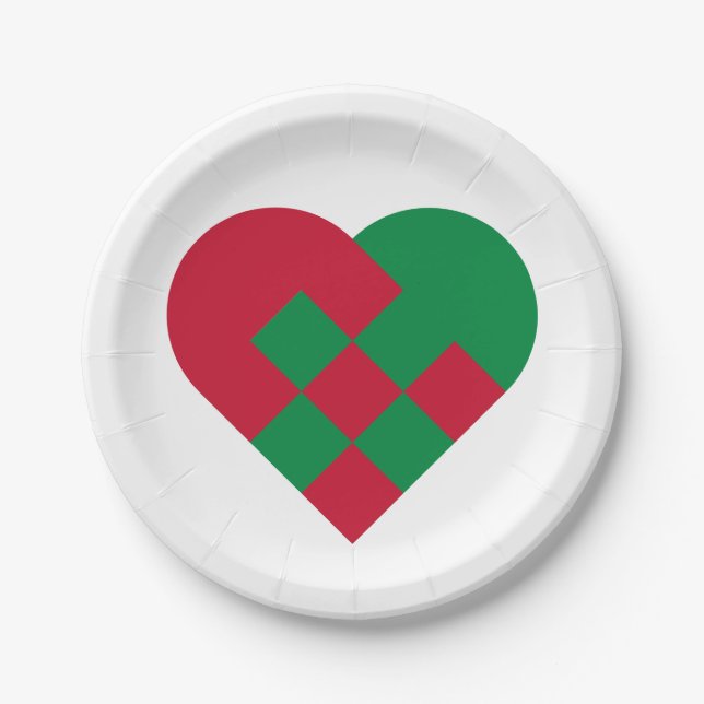 Plato De Papel Corazón Yule Escandinavo - Fiesta de Navidad - (Anverso)