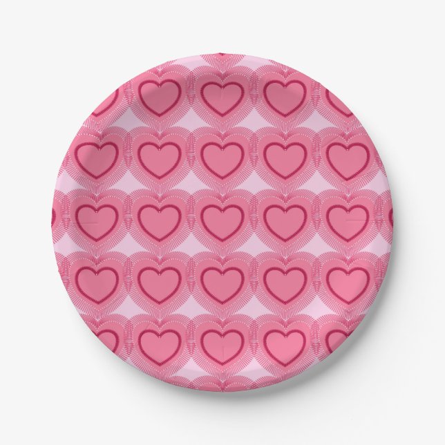 Plato De Papel Corazones abstractos modernos - Azalea rosa (Anverso)