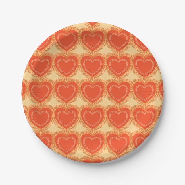 Plato De Papel Corazones abstractos modernos - Naranja mandarín (Anverso)