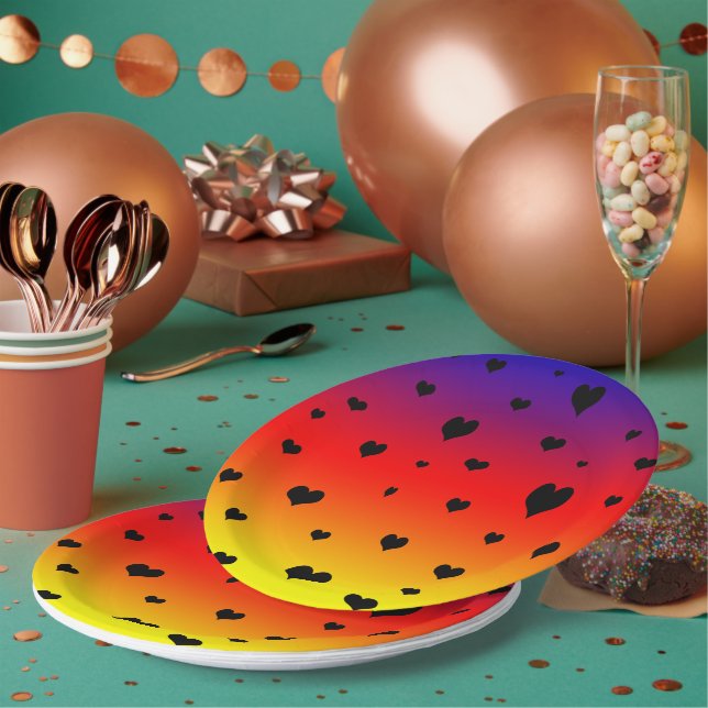 Plato De Papel Corazones arcoiris, (Multi)