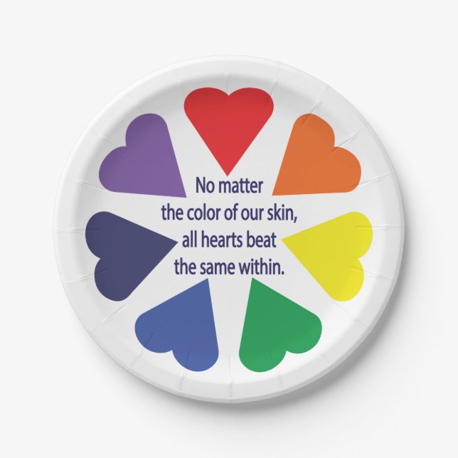 Plato De Papel Corazones arcoiris (Anverso)