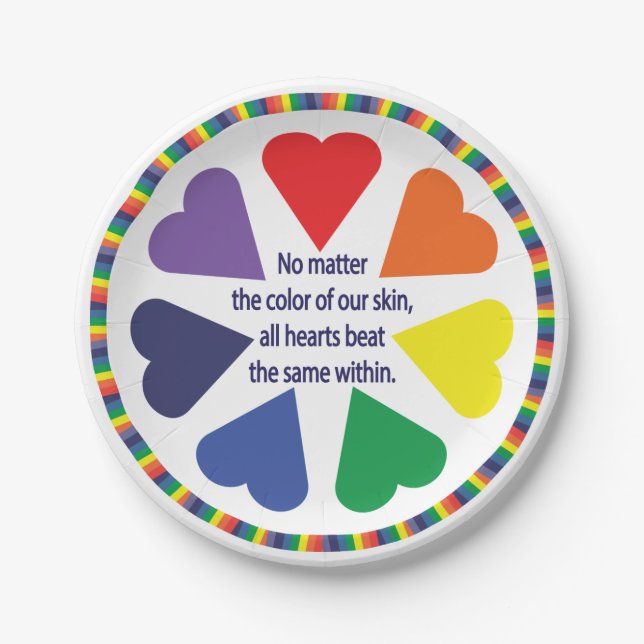 Plato De Papel Corazones arcoiris (Anverso)