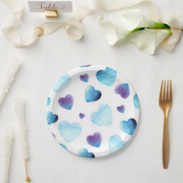 Plato De Papel Corazones Azules