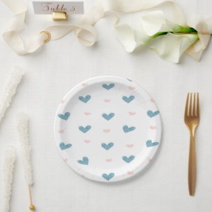 Plato De Papel Corazones Azules