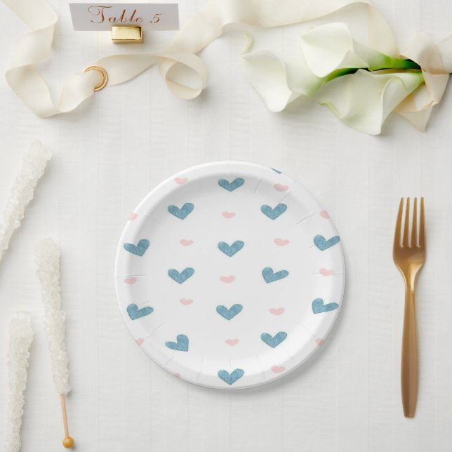 Plato De Papel Corazones Azules (Boda)