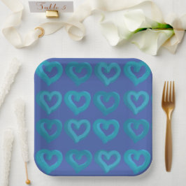 Plato De Papel Corazones azules en cualquier placa de papel de co