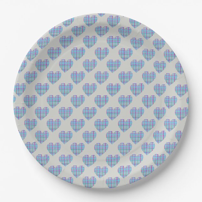 Plato De Papel Corazones azules en gris cantante (Anverso)