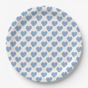 Plato De Papel corazones azules sobre blanco