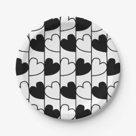 Plato De Papel Corazones blancas y negras