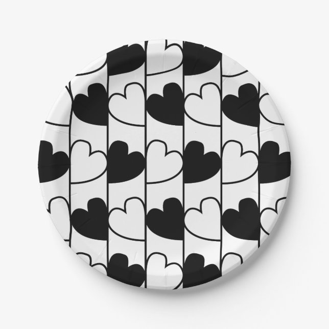 Plato De Papel Corazones blancas y negras (Anverso)