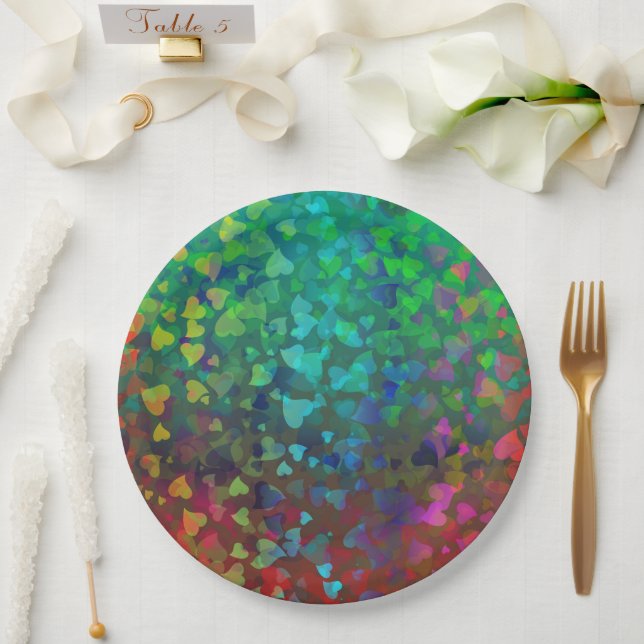 Plato De Papel Corazones Caídos Rojo y Verde (Boda)