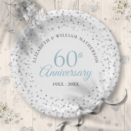 Plato De Papel Corazones de amor con confeti por 60º aniversario 