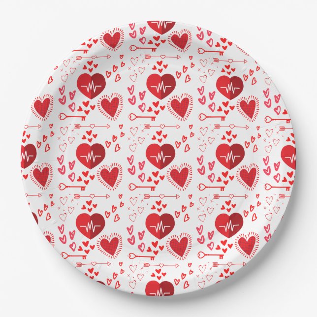 Plato De Papel Corazones de amor rojos y miel (Anverso)