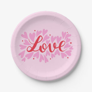 Plato De Papel Corazones de amor - rosa y rojo