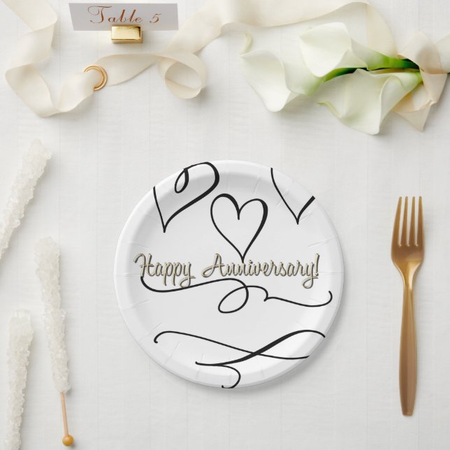 Plato De Papel Corazones de Aniversario Feliz (Boda)