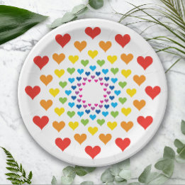 Plato De Papel Corazones de arcoíris