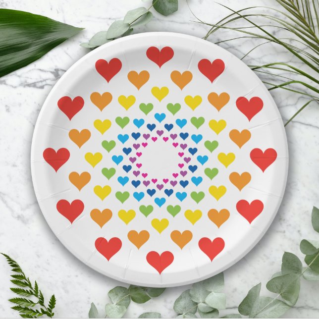 Plato De Papel Corazones de arcoíris (Subido por el creador)