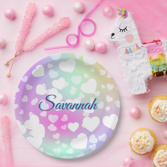 Plato De Papel Corazones de caída Pastel personalizados (Fiesta)