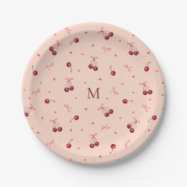 Plato De Papel Corazones de cerezas rojas rosadas lindas con mono