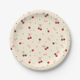 Plato De Papel Corazones de cerezas rojas rosadas lindas lazos so