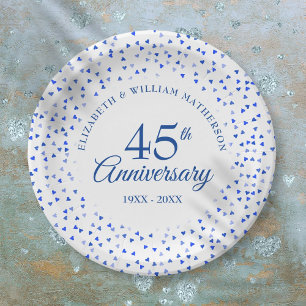 Plato De Papel Corazones de confeti del 45º aniversario de bodas