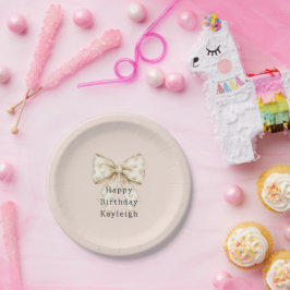 Plato De Papel Corazones de crema sonrosada Cumpleaños con lazos