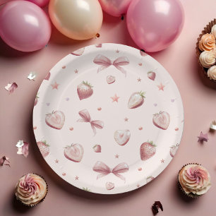 Plato De Papel Corazones de fresa adoran las estrellas de las cin