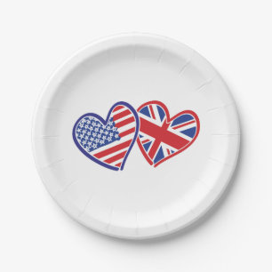 Plato De Papel Corazones de la bandera de Estados Unidos y el Rei