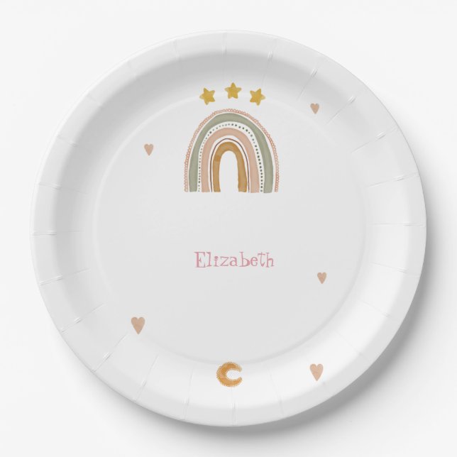 Plato De Papel Corazones de las estrellas del arcoiris (Anverso)