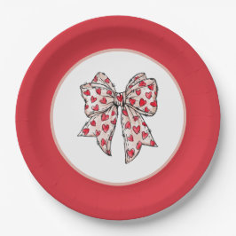 Plato De Papel Corazones de lazo de acuarela roja