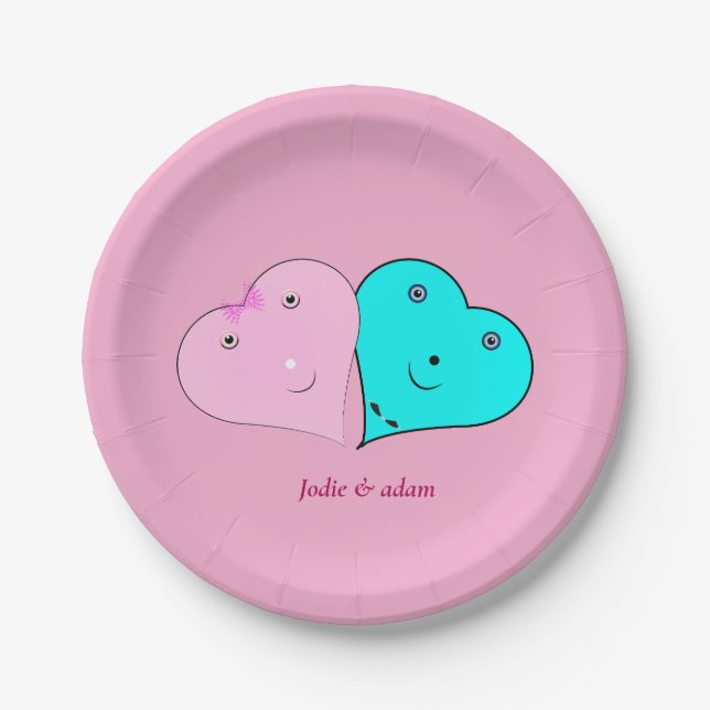 Plato De Papel corazones de mr y mrs (Anverso)