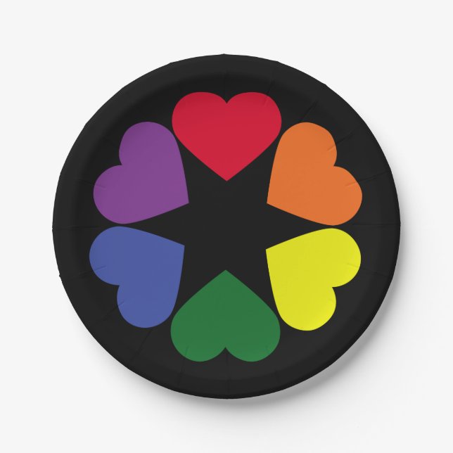 Plato De Papel corazones de orgullo LGBT (Anverso)