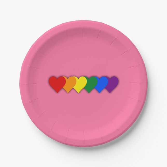 Plato De Papel corazones de orgullo LGBT (Anverso)