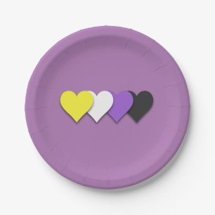 Plato De Papel Corazones de orgullo no binarios