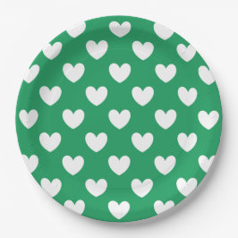 Plato De Papel Corazones de polka blanca en Kelly Green