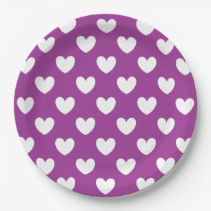 Plato De Papel Corazones de polka blanco sobre morado Cactus Flor