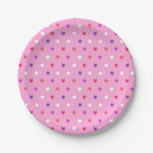 Plato De Papel Corazones de polka de color rosa